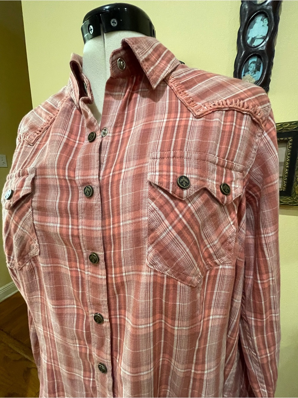 Ariat REAL Terracotta Plaid Thunderbird Western Snap Shirt L